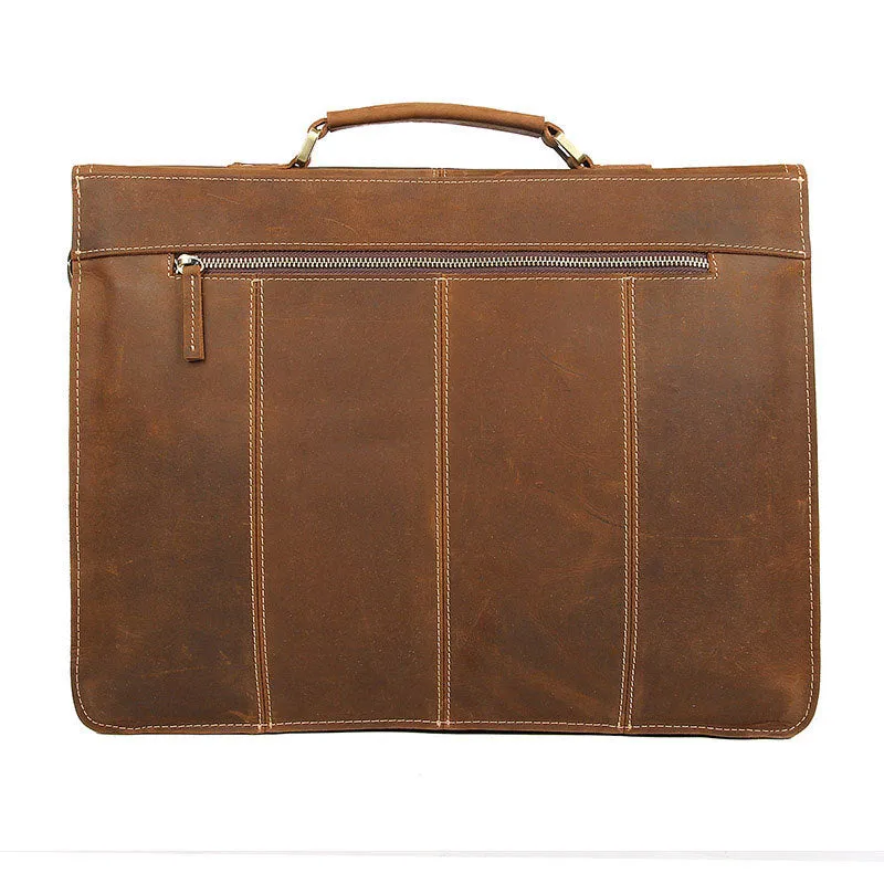 Crazy Horse Leather Briefcase Business mens briefcase cowhide layer Handbag Business Briefcase   Multifunctional Briefcase