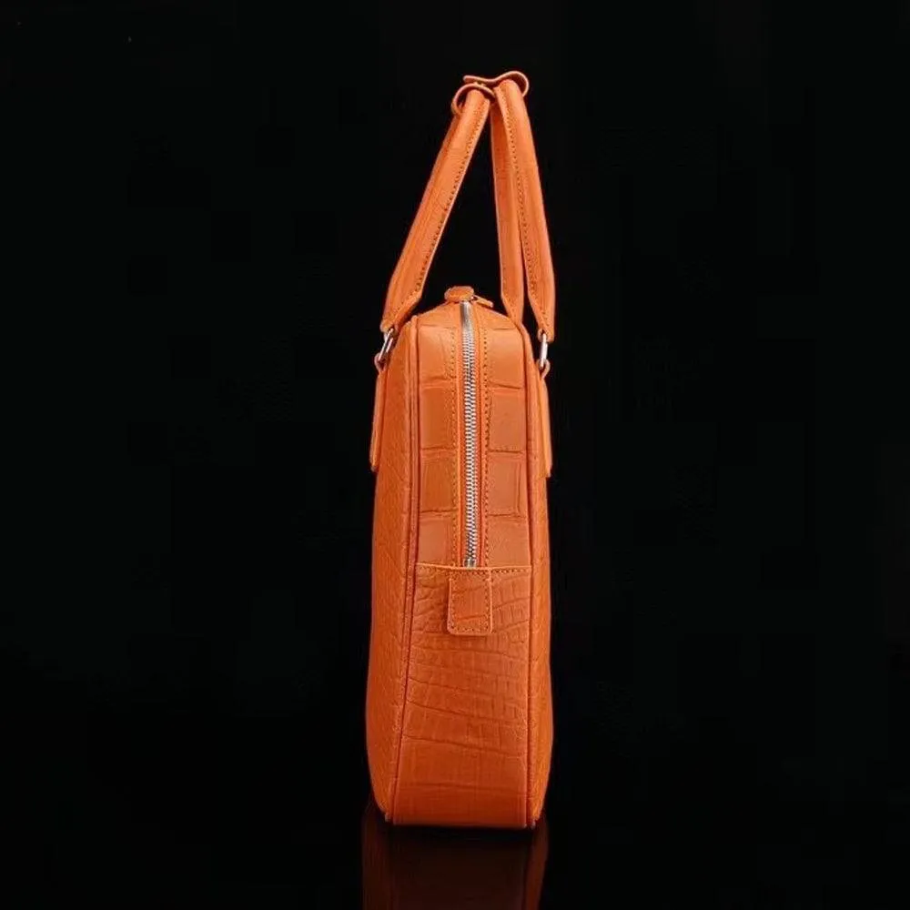 Crocodile Briefcase, Genuine Crocodile Skin Leather Laptop Bag Orange