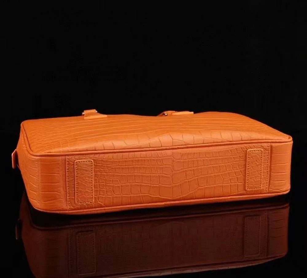 Crocodile Briefcase, Genuine Crocodile Skin Leather Laptop Bag Orange