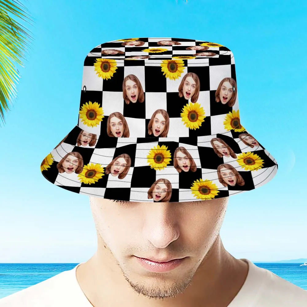 Custom Bucket Hat Adult & Kids Unisex Face Bucket Hat Personalised Wide Brim Outdoor Summer Cap Hiking Beach Sports Hats - Check Pattern