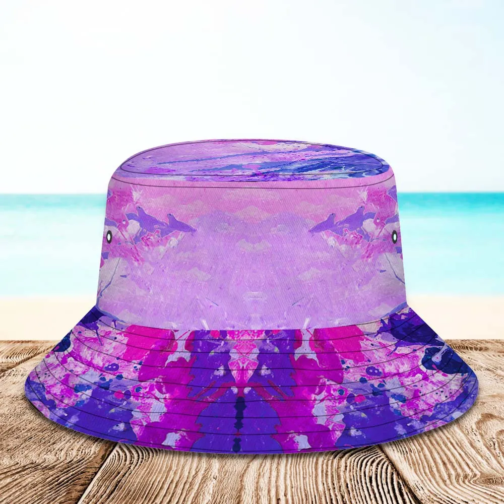 Custom Face Bucket Hat Personalised Photo Wide Brim Outdoor Unisex Summer Hats Purple Oil Painting Style