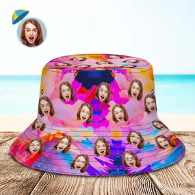 Custom Face Bucket Hat Unisex Personalised Wide Brim Outdoor Summer Hats Pink Abstract Texture