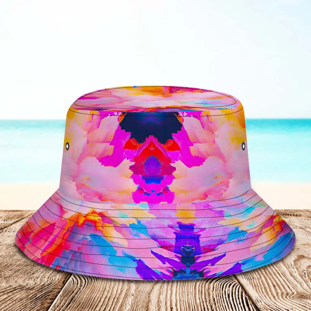 Custom Face Bucket Hat Unisex Personalised Wide Brim Outdoor Summer Hats Pink Abstract Texture