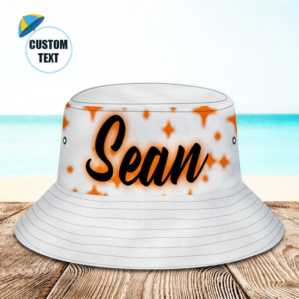 Custom Name Bucket Hat Adult & Kids Unisex Bucket Hat with Text Personalised Wide Brim Outdoor Summer Cap Hiking Beach Sports Hats - Orange Star