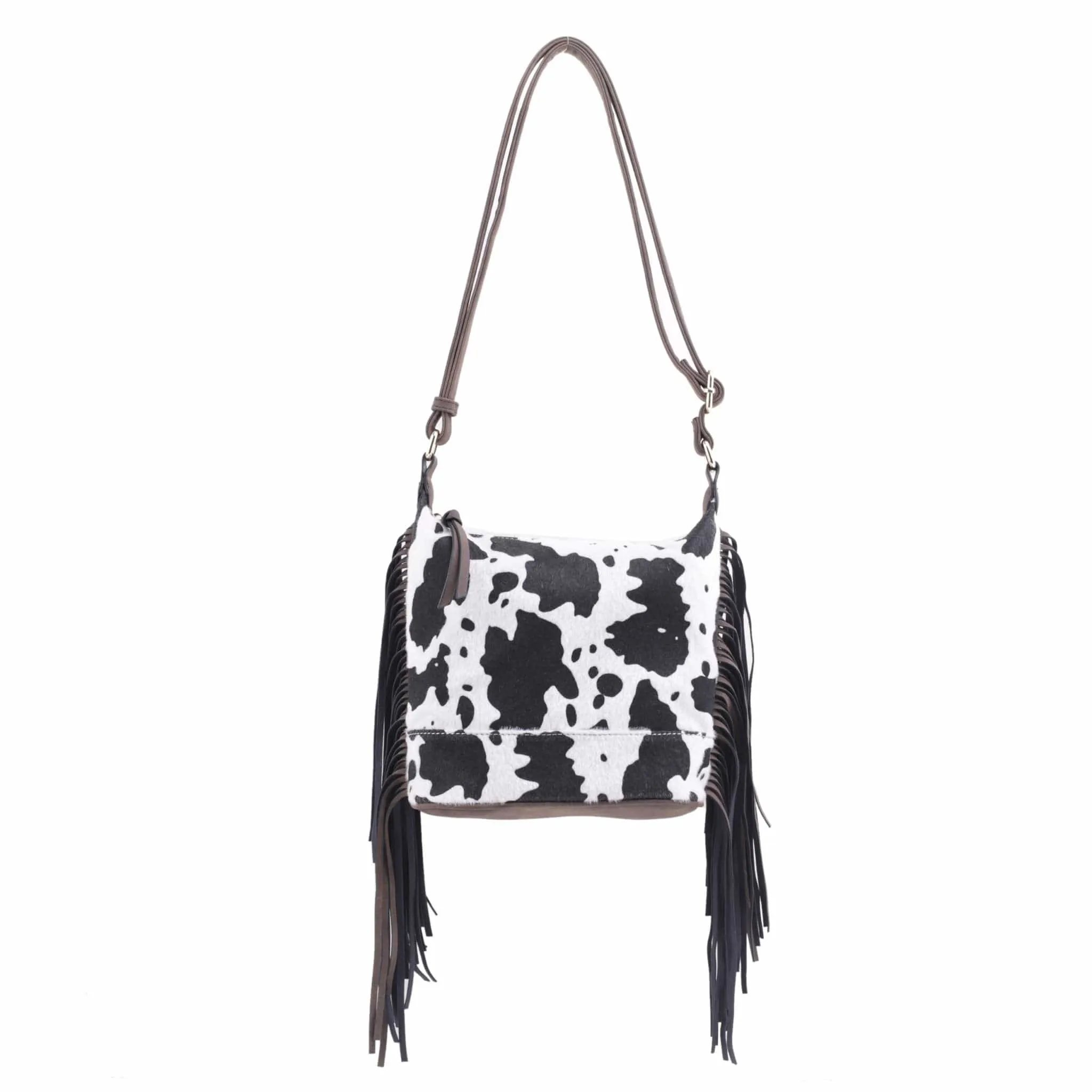 CW20307 Western Style Cow print with Fringe Crossbody