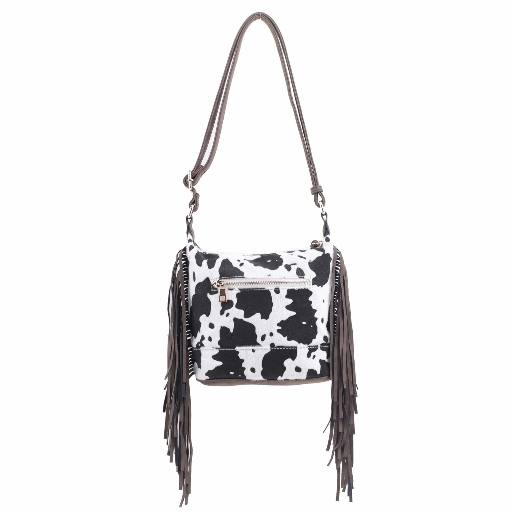 CW20307 Western Style Cow print with Fringe Crossbody