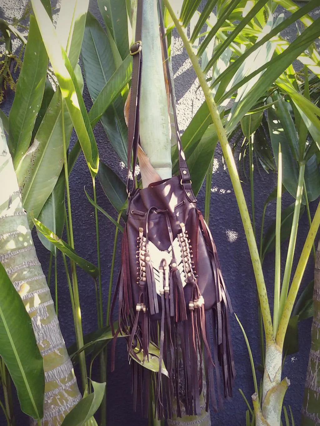 Dark Brown  Indian leather Handbag, Native American Style bag. Crossbody bag