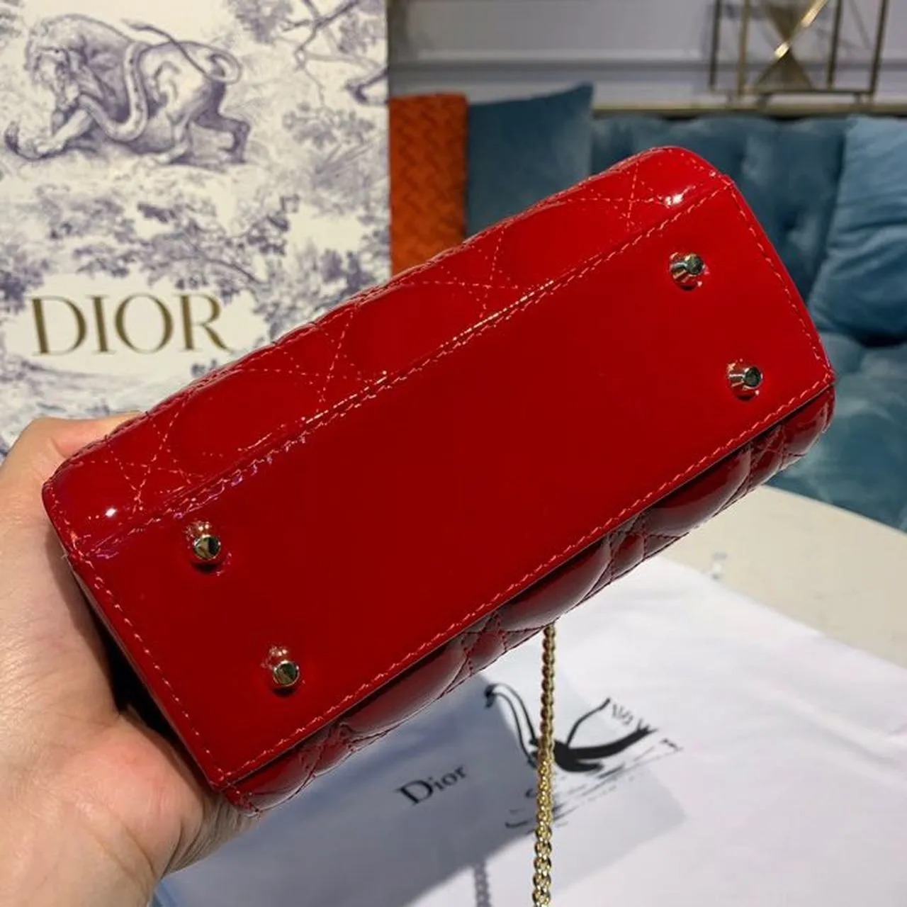 DI Mini Lady Bag with Chain Gold Toned Hardware Spring/Summer Collection, Red, For Women Women’s Handbags, 18cm CD M0505OCAL