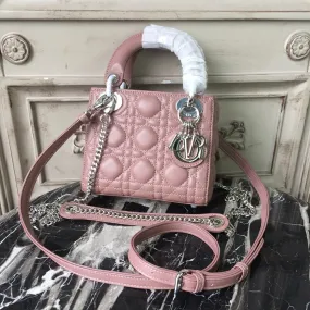 DI Mini Lady Bag with Chain Silver Hardware Dusty Pink For Women 6.5in/17cm CD