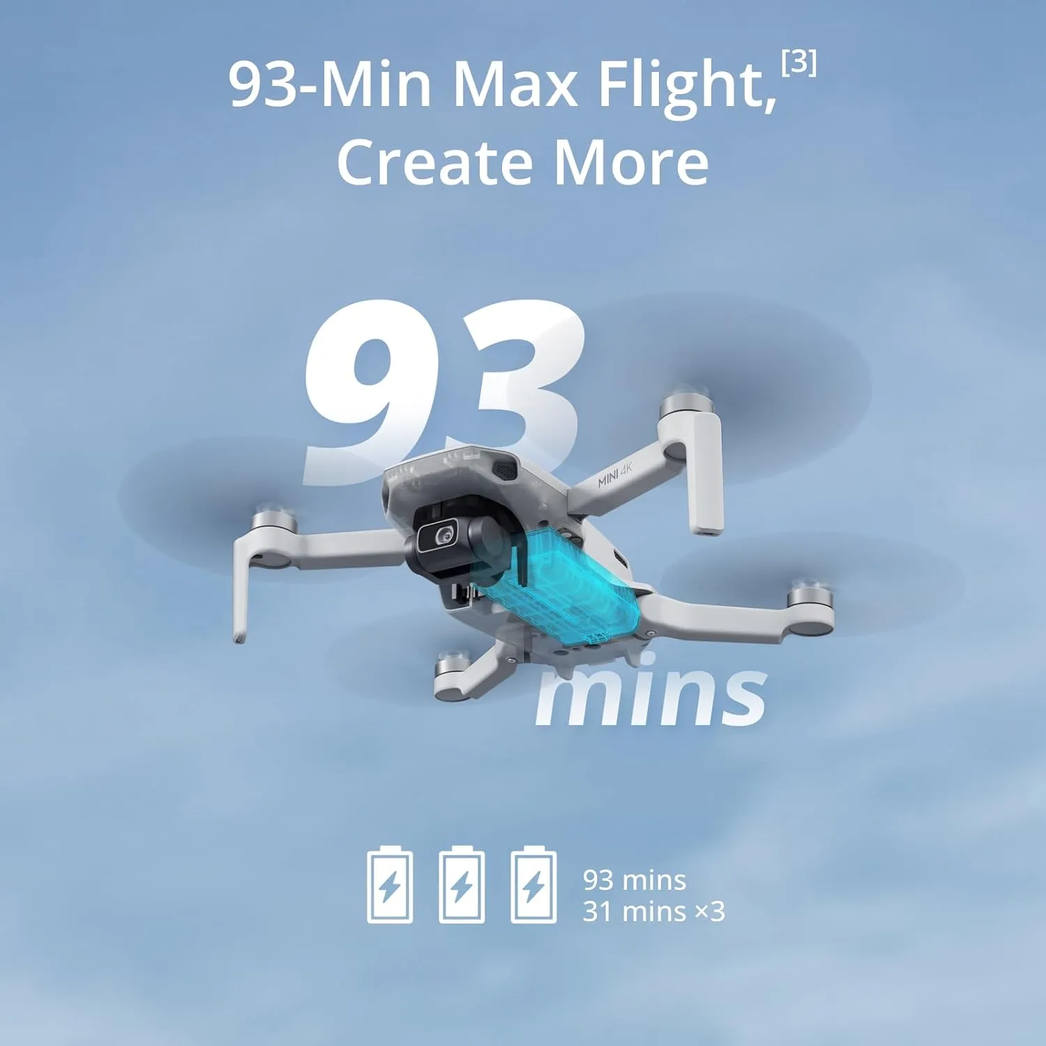 DJI Mini 4K Drone Fly More Combo - Ultra-Light 249g, 4K UHD Camera, 3-Axis Gimbal, 10km Video, 93-Min Flight Time, Auto Return, 3 Batteries, QuickShots