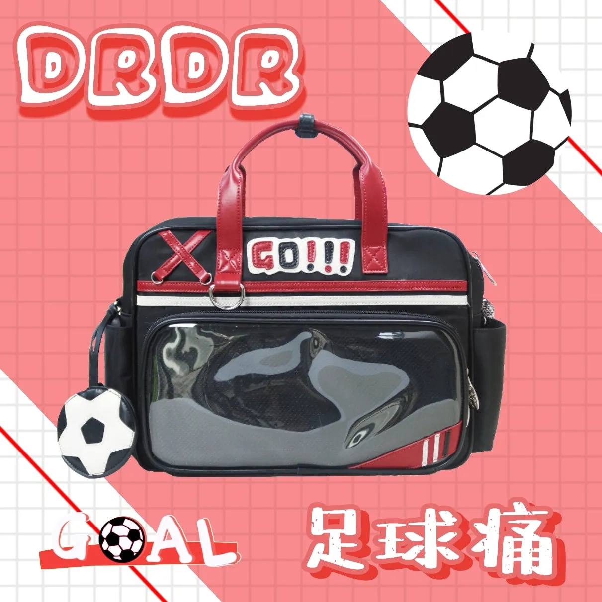 DRDR Sports Ita Bag Large Capacity Students Shoulder Crossbody Bag Pin Collection