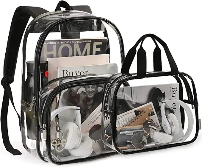 Durable Black Clear Bookbags Transparent Backpack