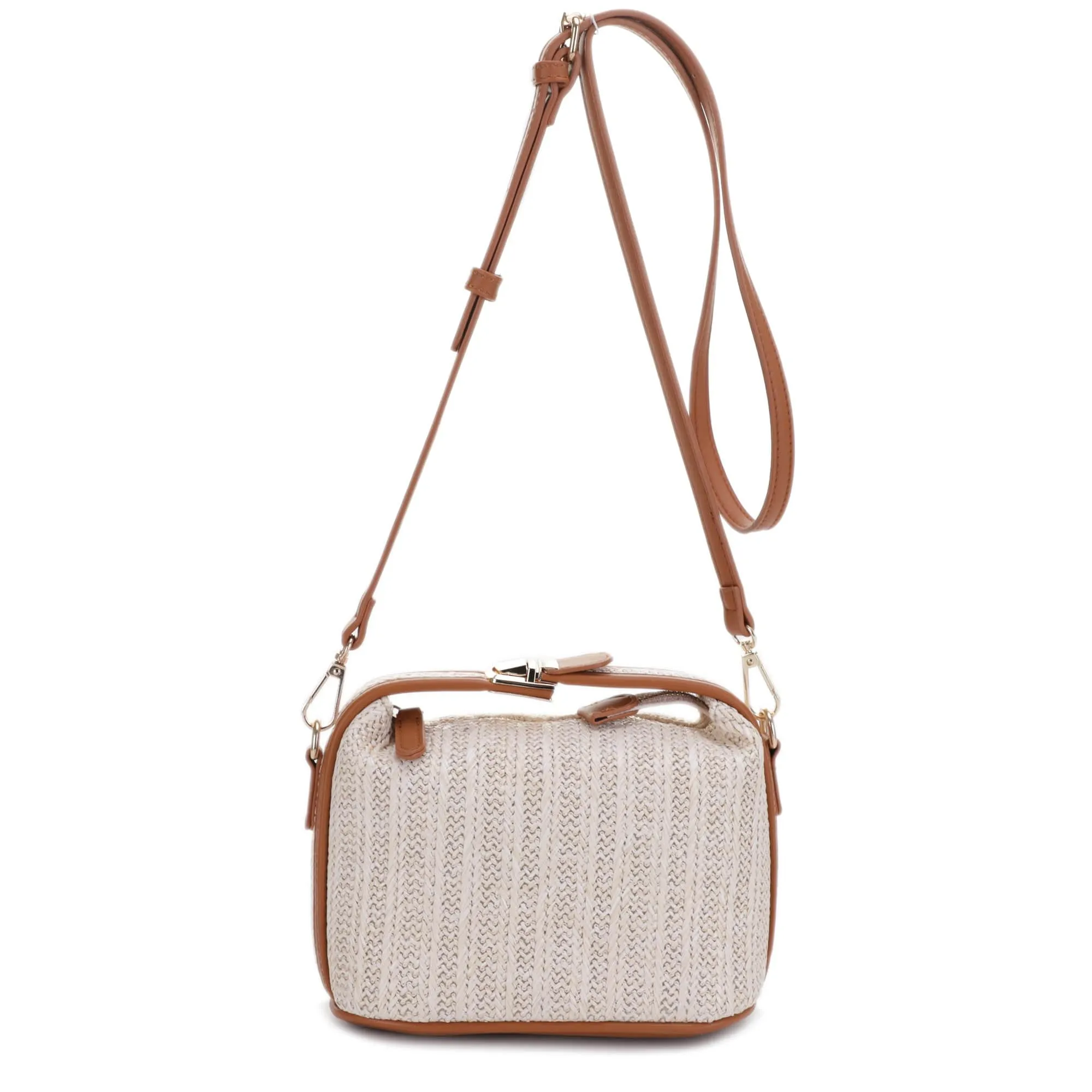 EJ85059 Tammy Buckle Handle Straw Crossbody Bag