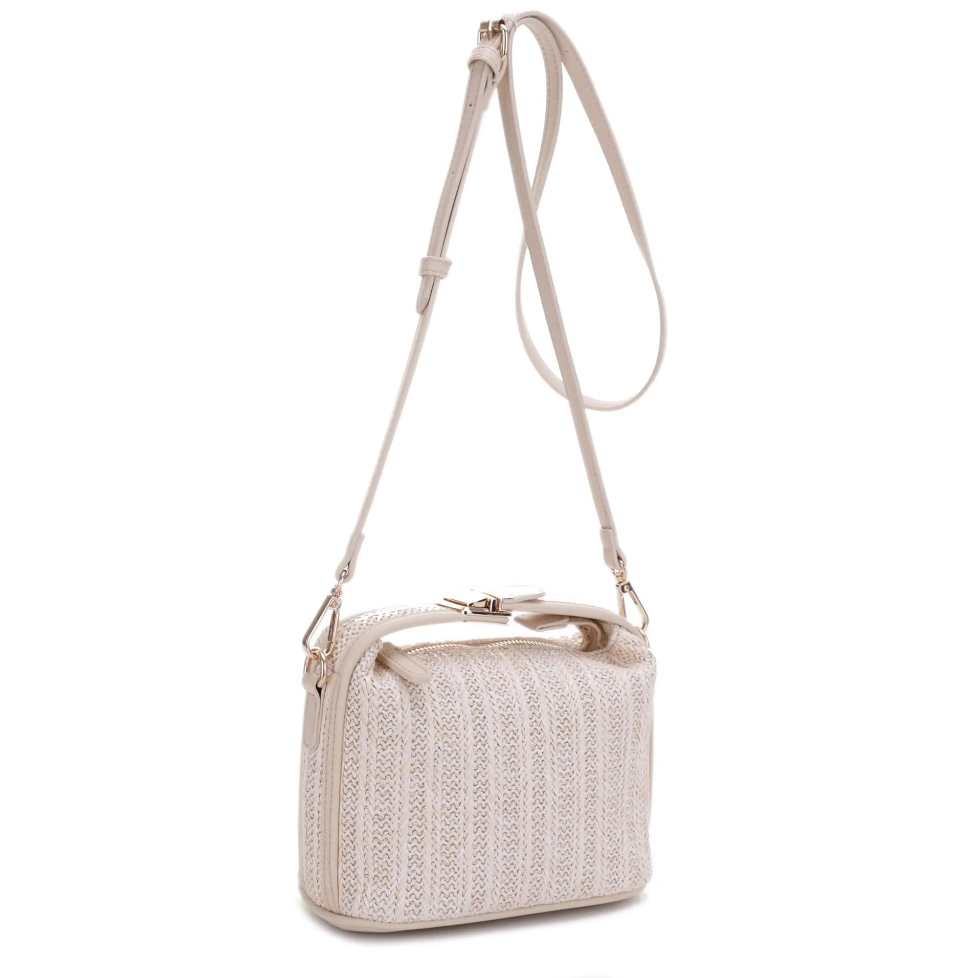 EJ85059 Tammy Buckle Handle Straw Crossbody Bag