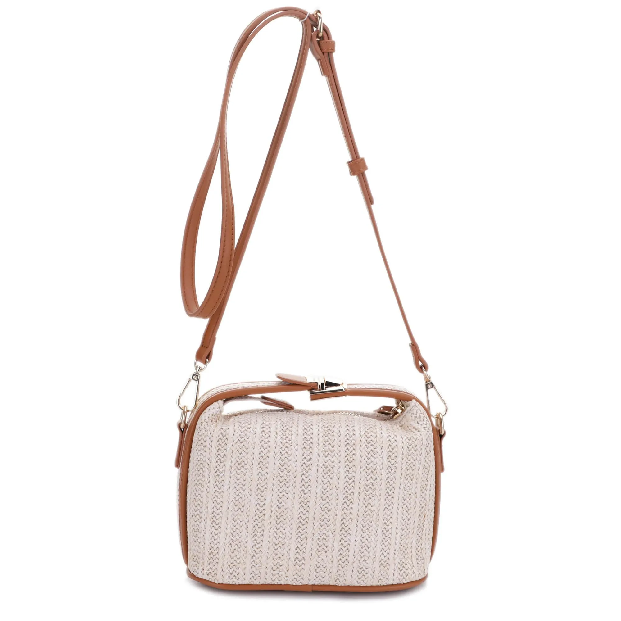 EJ85059 Tammy Buckle Handle Straw Crossbody Bag