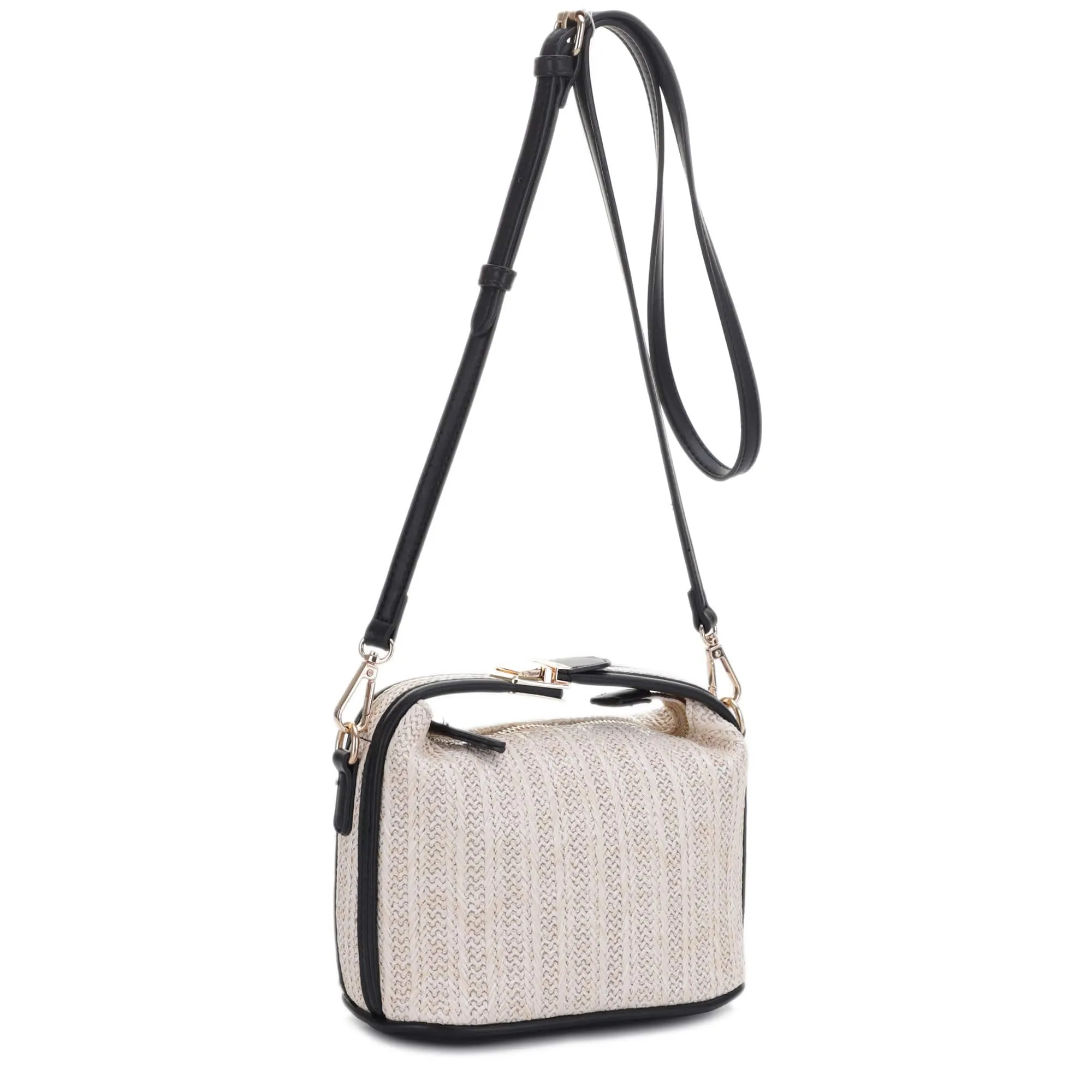 EJ85059 Tammy Buckle Handle Straw Crossbody Bag