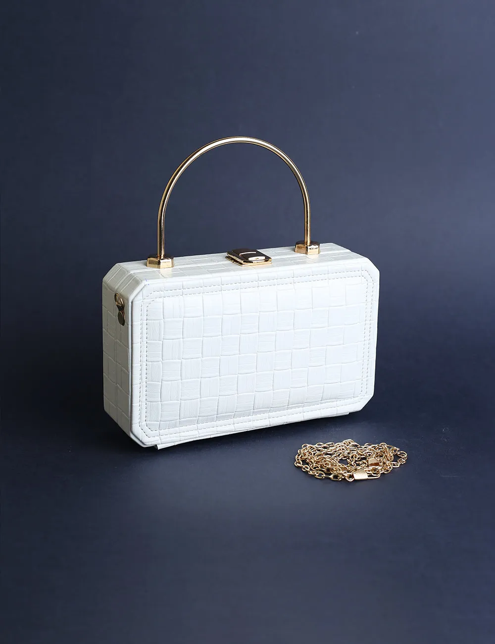 Elegant Croc-Embossed Clutch White