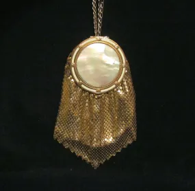 Evans Gold Mesh Mother Of Pearl Compact Purse 1930s Rare Bridal Wedding Bag