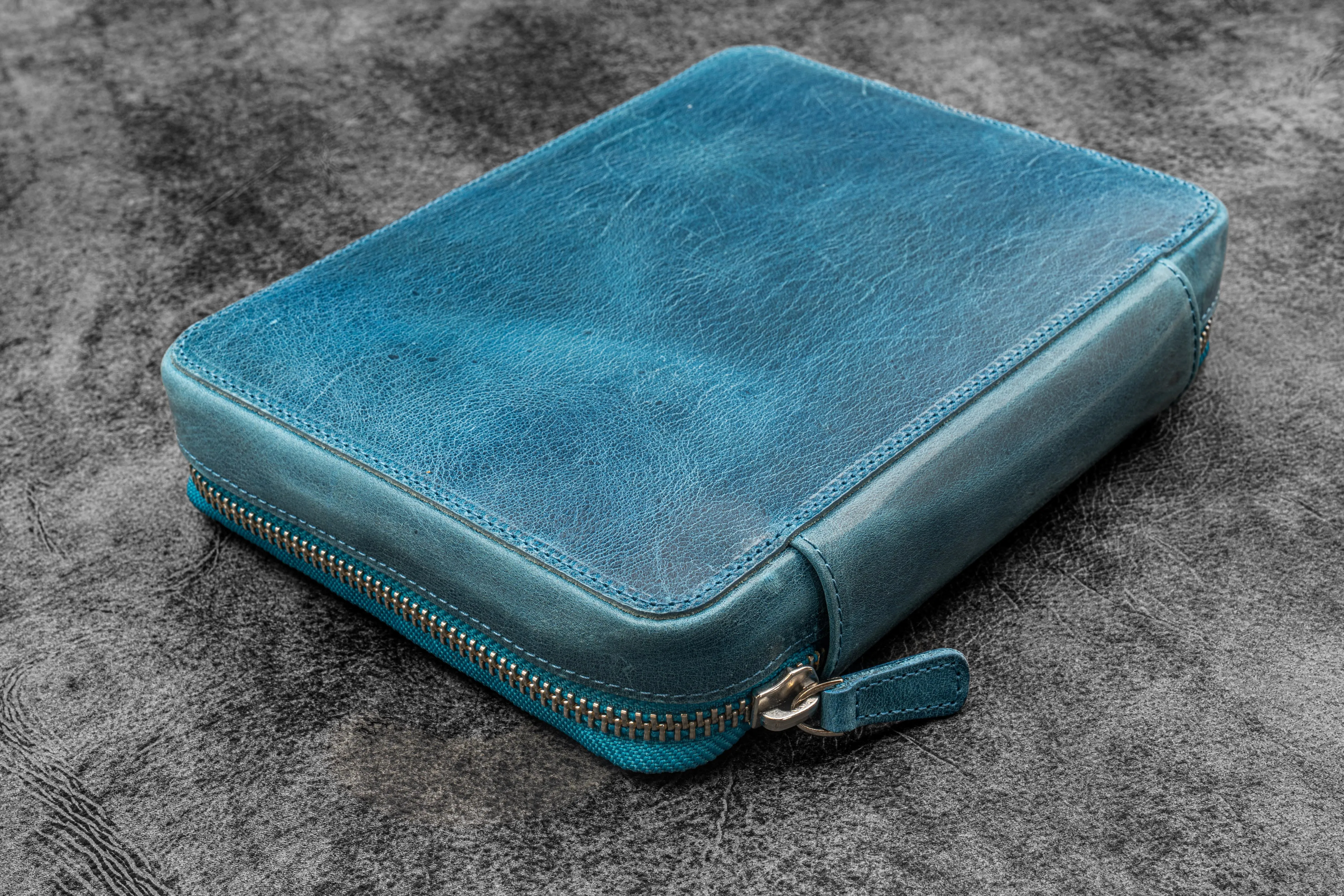 Expansi-Folio  Leather Wide A5 Zip Folio - C.H. Ocean Blue