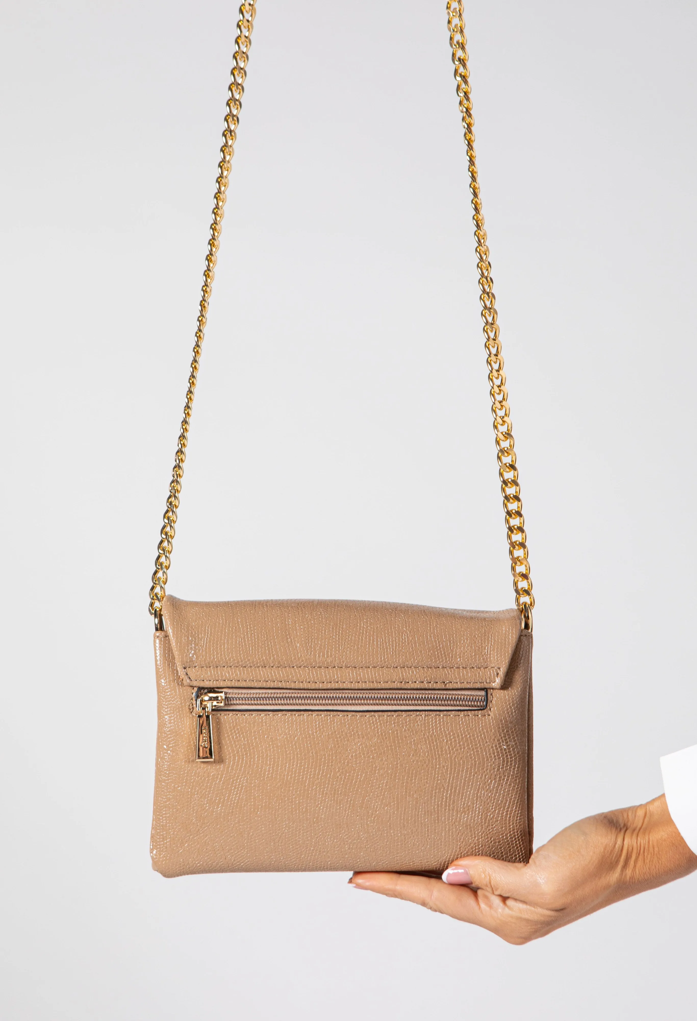 Faux Croc Leather Chain Crossbody Bag