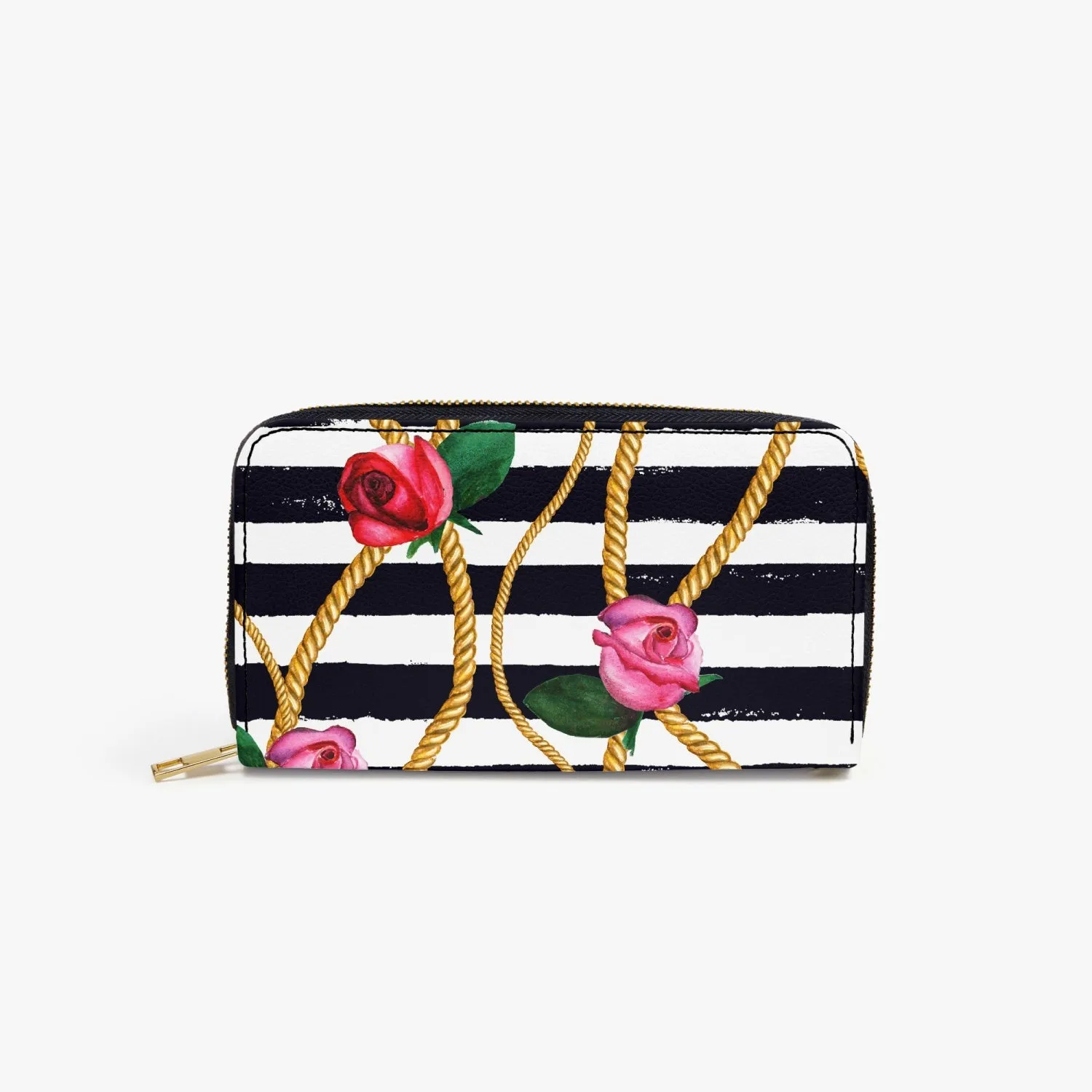 Floral Charm Leather Strap Zipper Wallet