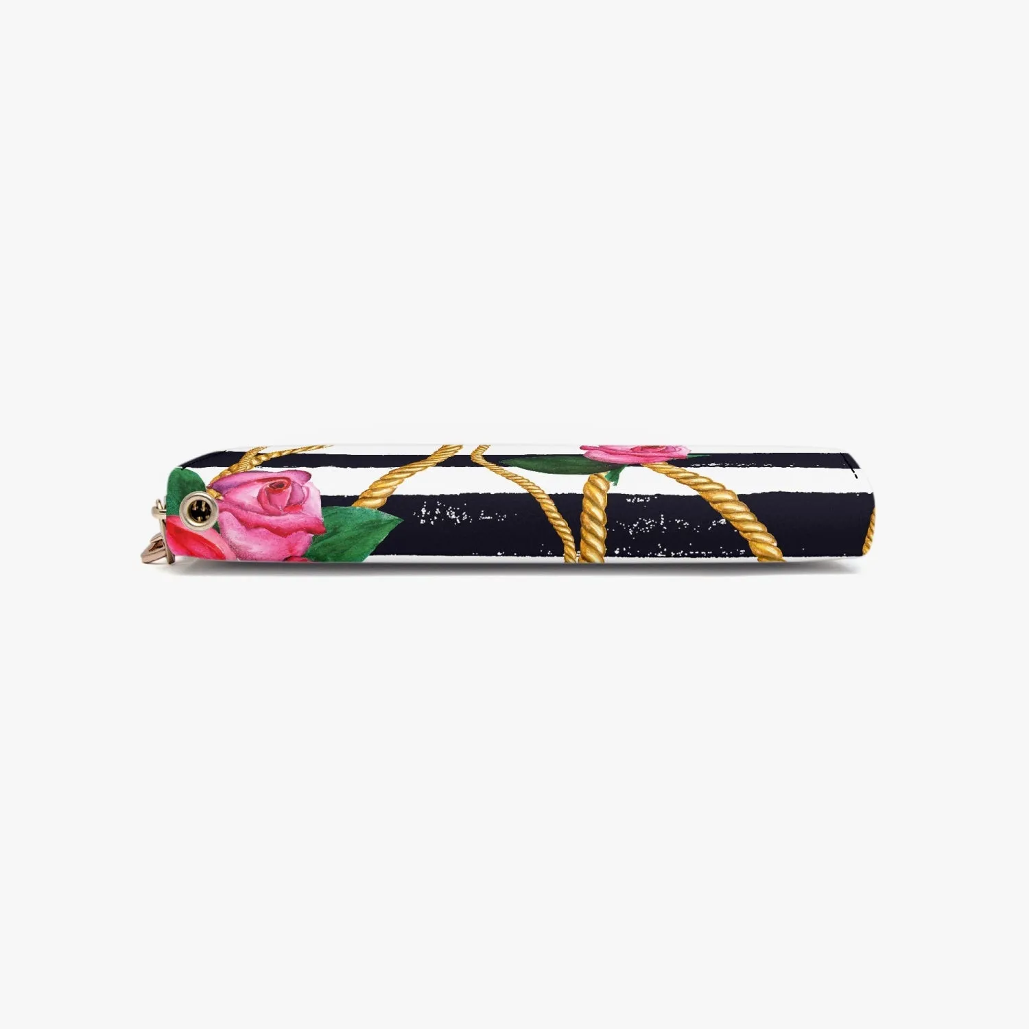 Floral Charm Leather Strap Zipper Wallet