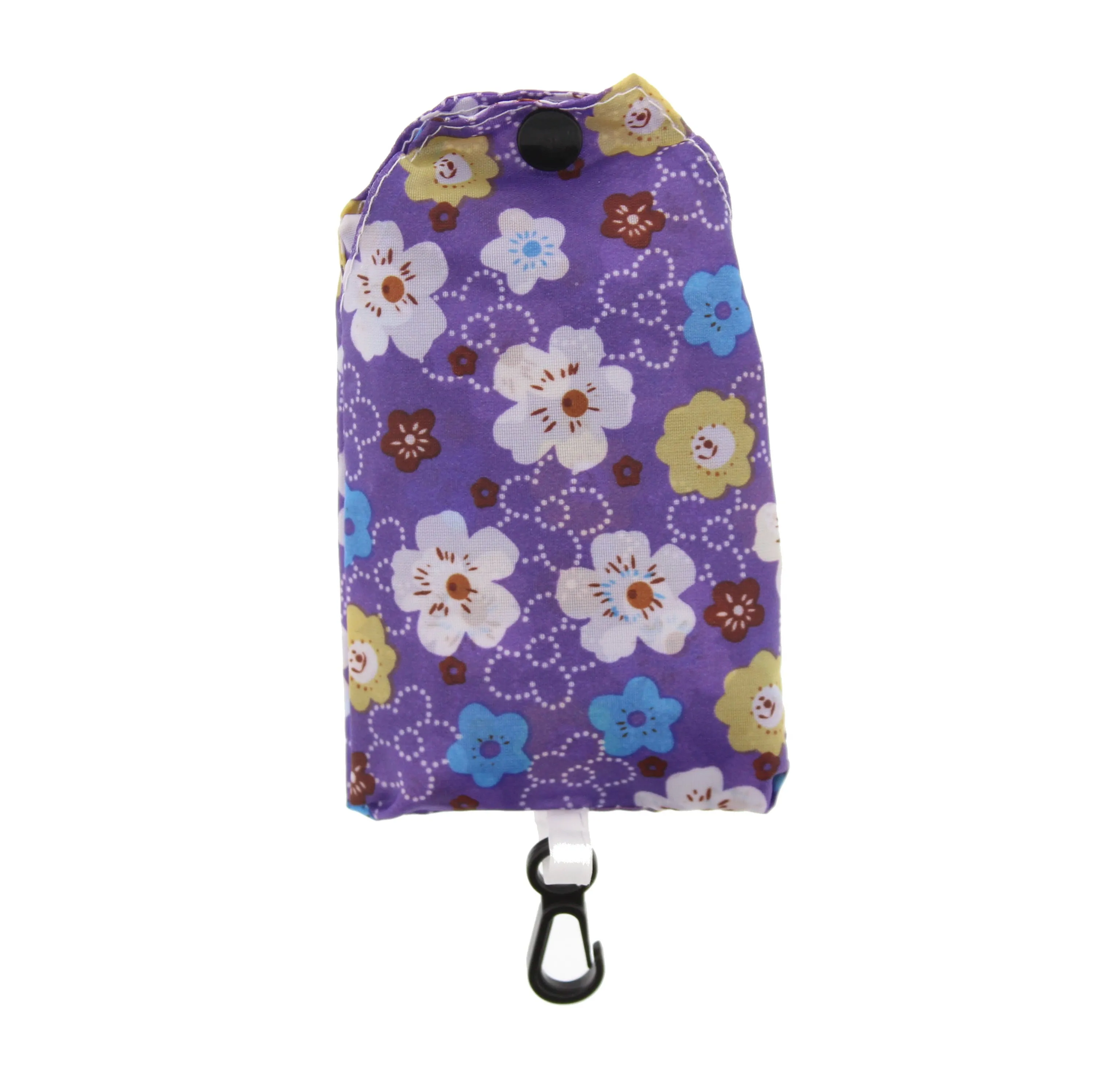 Floral Print Lilac Shopping Bag in Pocket Pouch