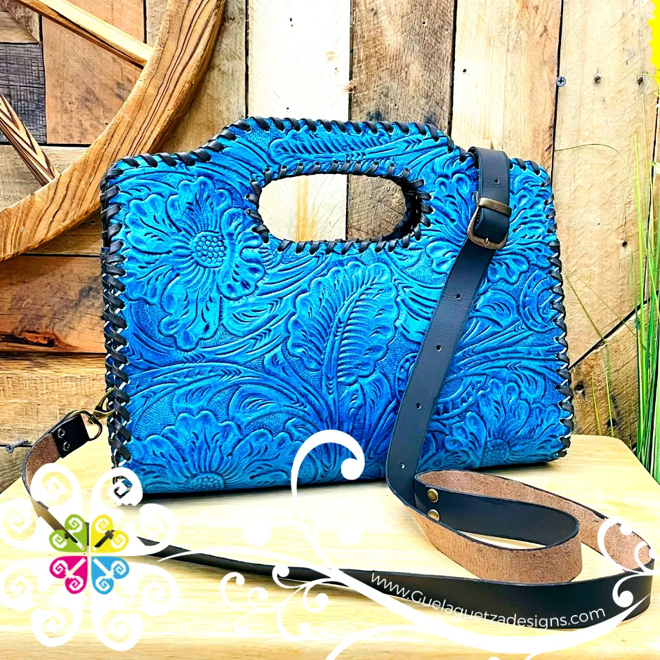 Floral Stamping Leather Bag - Medium Carteron de Piel