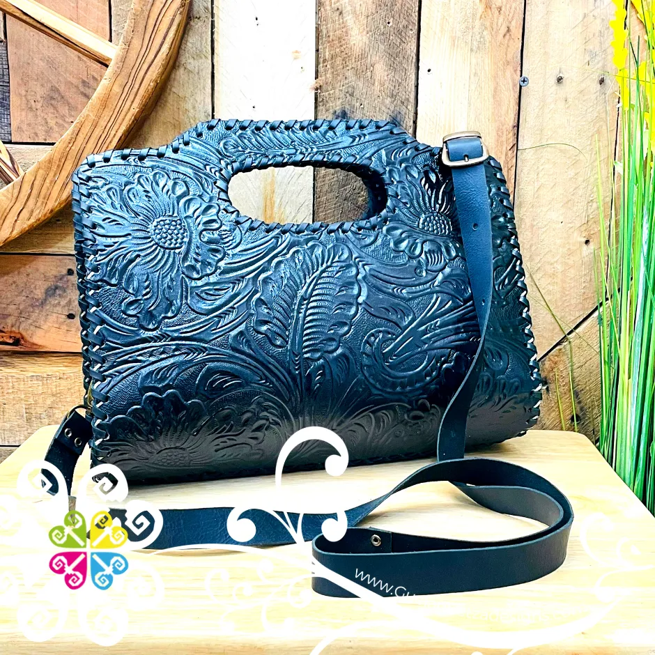 Floral Stamping Leather Bag - Medium Carteron de Piel