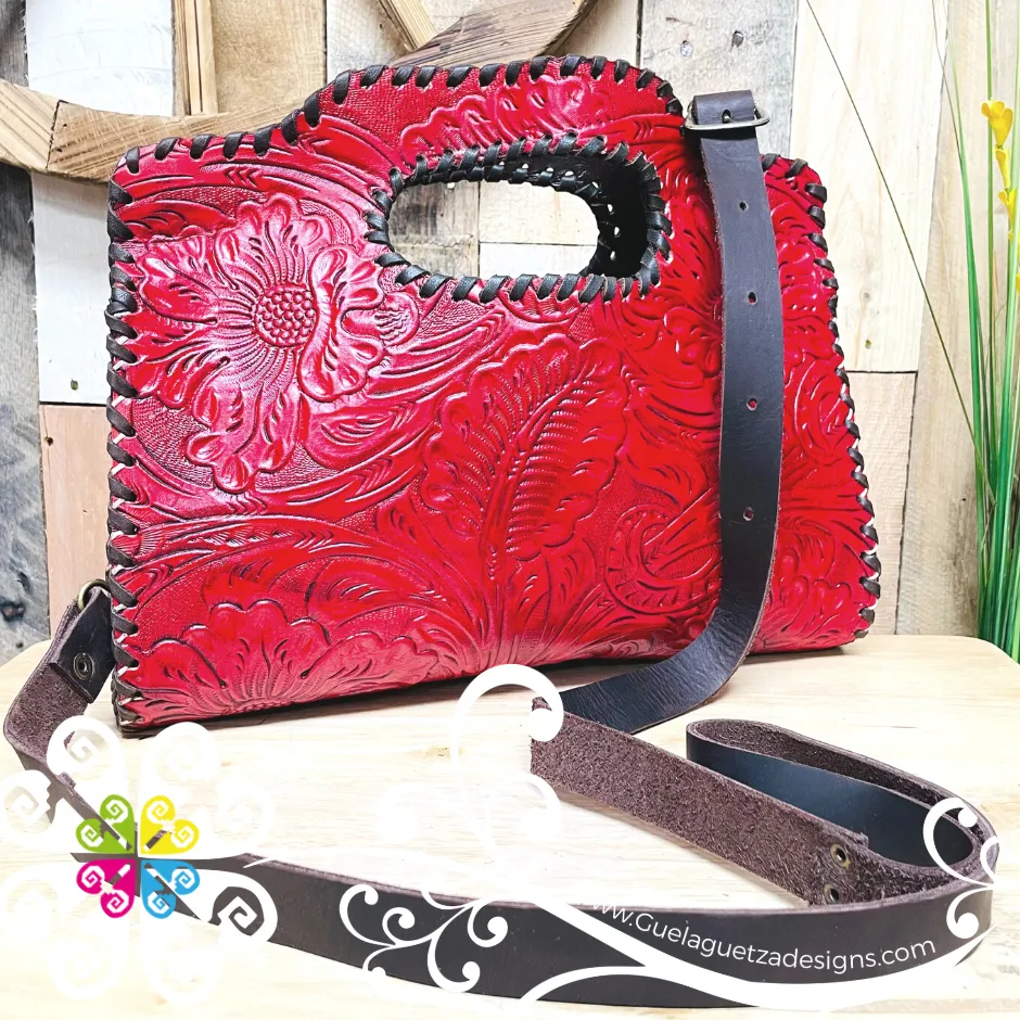 Floral Stamping Leather Bag - Medium Carteron de Piel