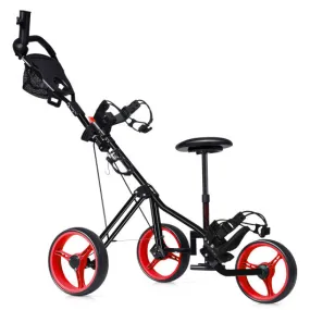 Foldable 3 Wheels Push Pull Golf Trolley with Scoreboard Bag-Red