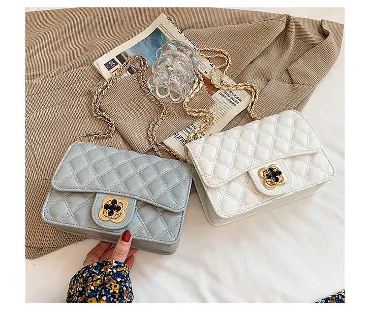 Four-leaf clover bag new internet celebrity fashion trendy women's bag small fragrant style rhombus bag chain shoulder crossbody bag