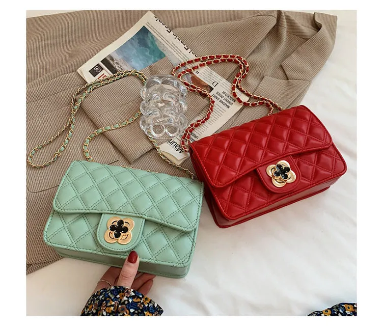 Four-leaf clover bag new internet celebrity fashion trendy women's bag small fragrant style rhombus bag chain shoulder crossbody bag