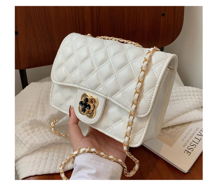 Four-leaf clover bag new internet celebrity fashion trendy women's bag small fragrant style rhombus bag chain shoulder crossbody bag