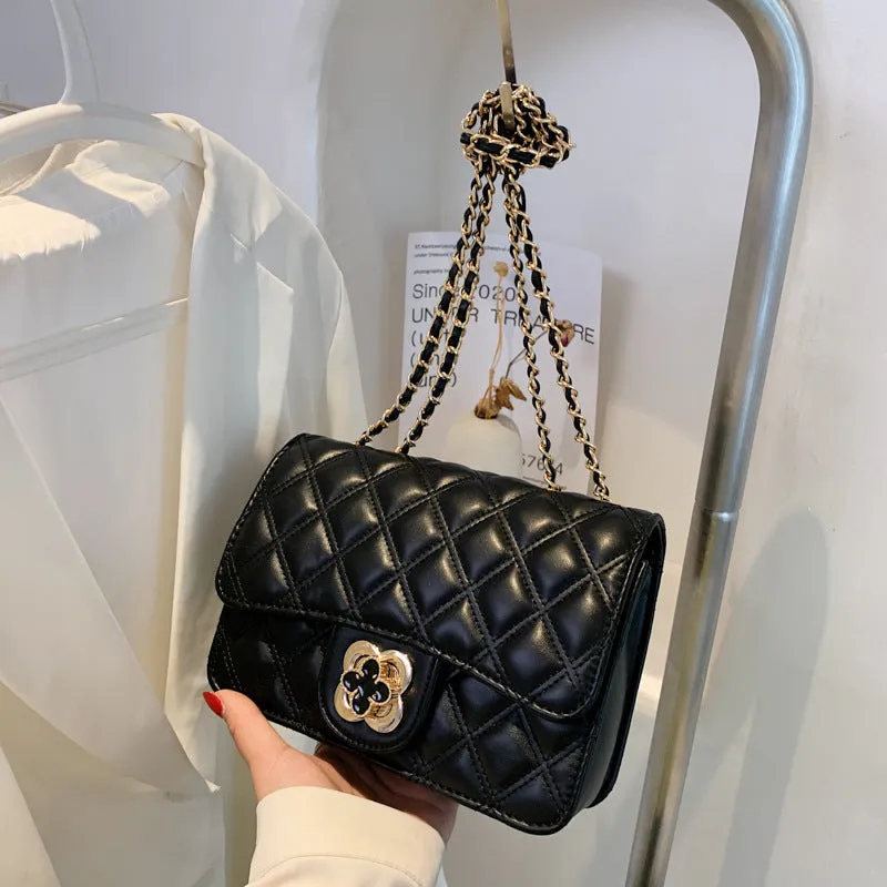 Four-leaf clover bag new internet celebrity fashion trendy women's bag small fragrant style rhombus bag chain shoulder crossbody bag