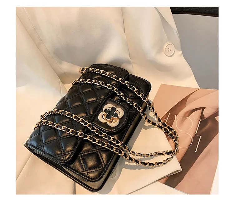 Four-leaf clover bag new internet celebrity fashion trendy women's bag small fragrant style rhombus bag chain shoulder crossbody bag