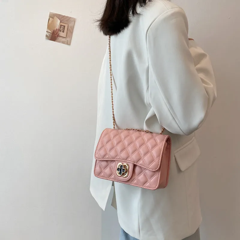 Four-leaf clover bag new internet celebrity fashion trendy women's bag small fragrant style rhombus bag chain shoulder crossbody bag