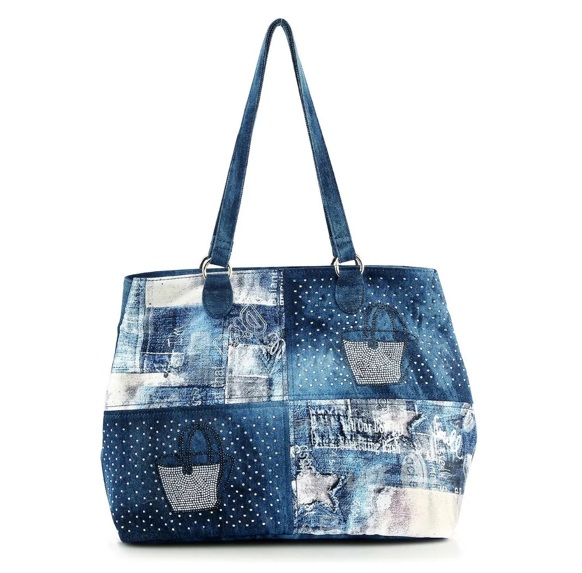 Four Square Denim Tote Bag - Blue