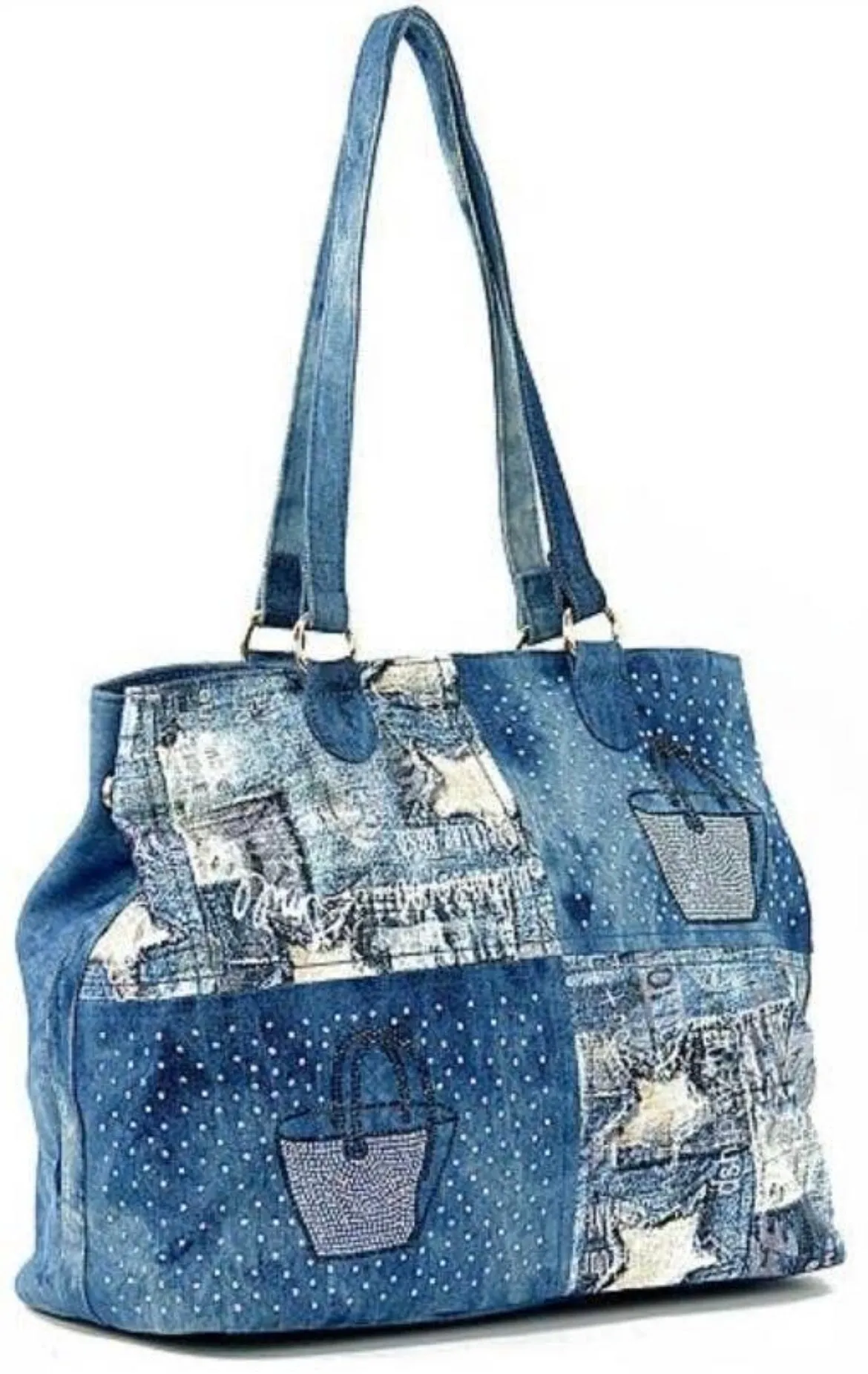 Four Square Denim Tote Bag - Blue