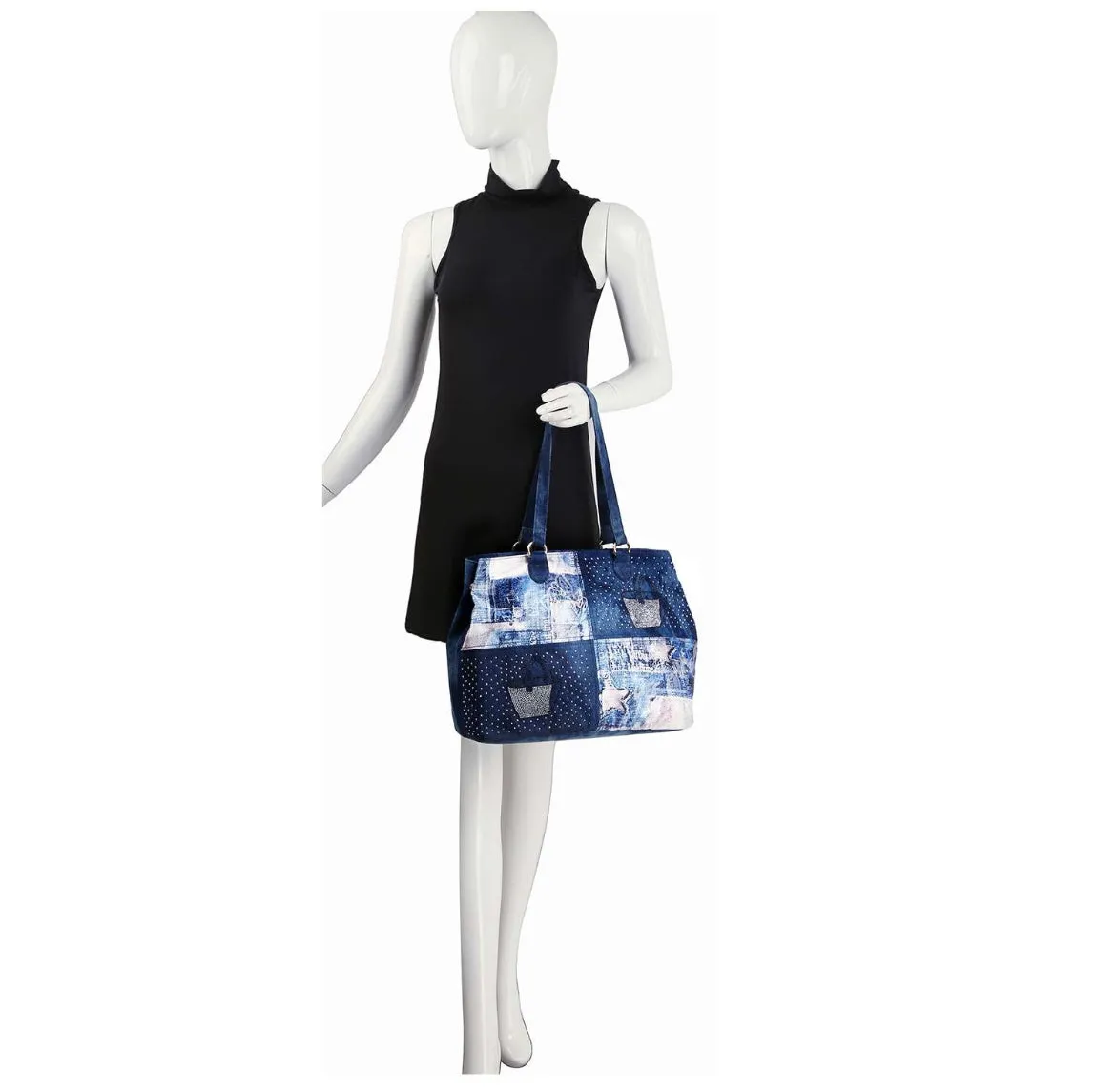 Four Square Denim Tote Bag - Blue