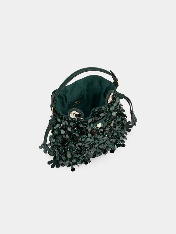 Frog Sequin Cross Body in Ink Green