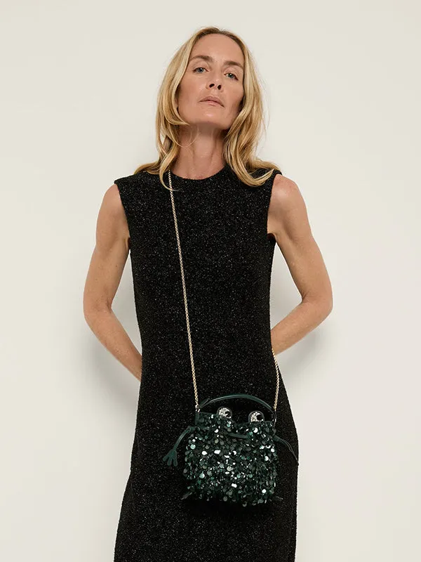 Frog Sequin Cross Body in Ink Green