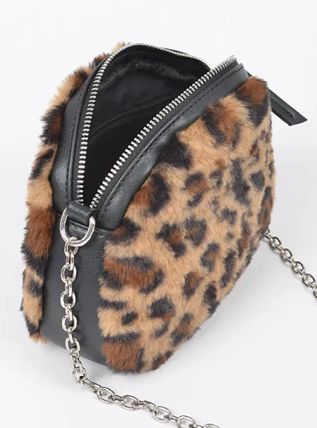 Fuzzy Leopard Print Crossbody Bag