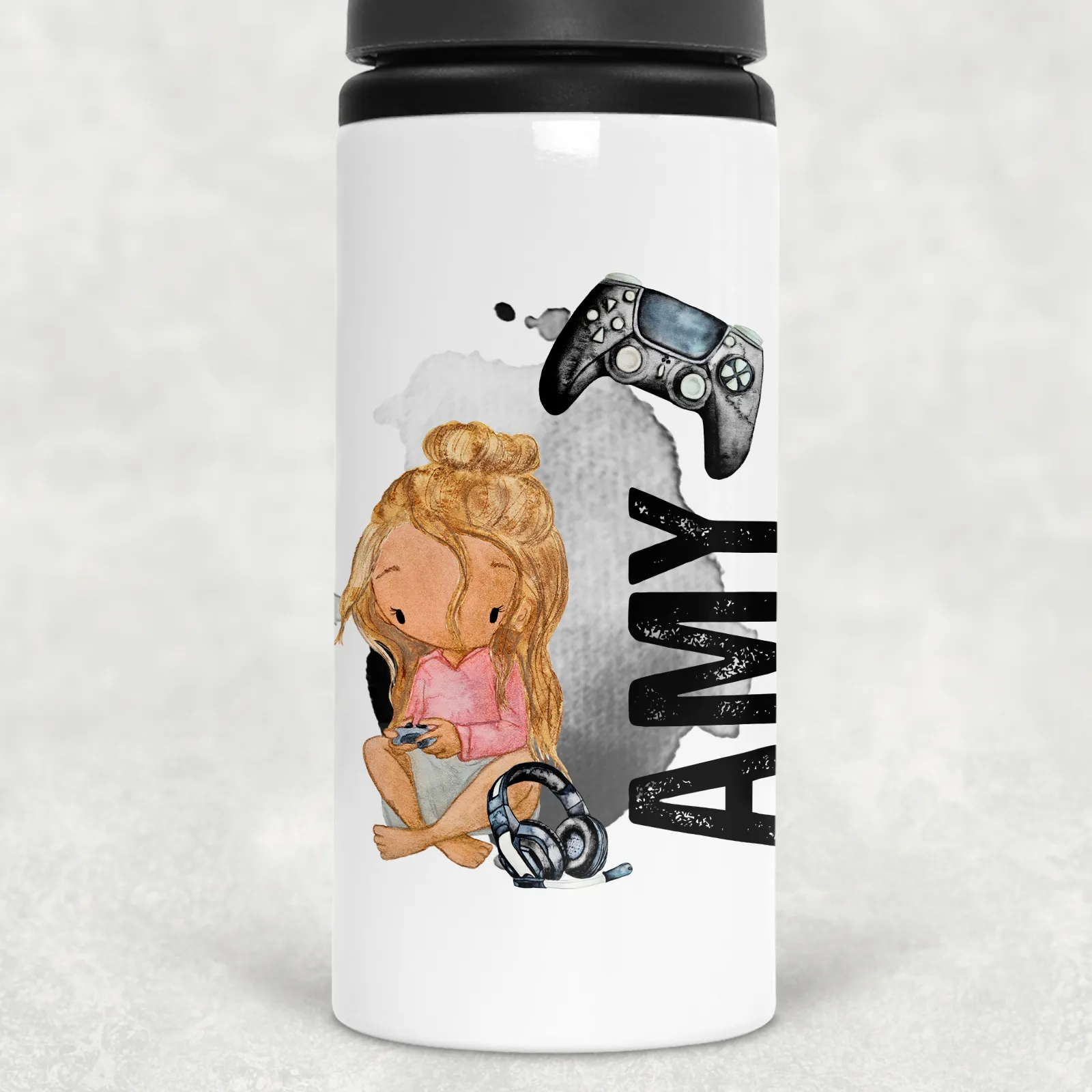 Gamer Character Personalised Aluminium Straw Water Bottle 650ml