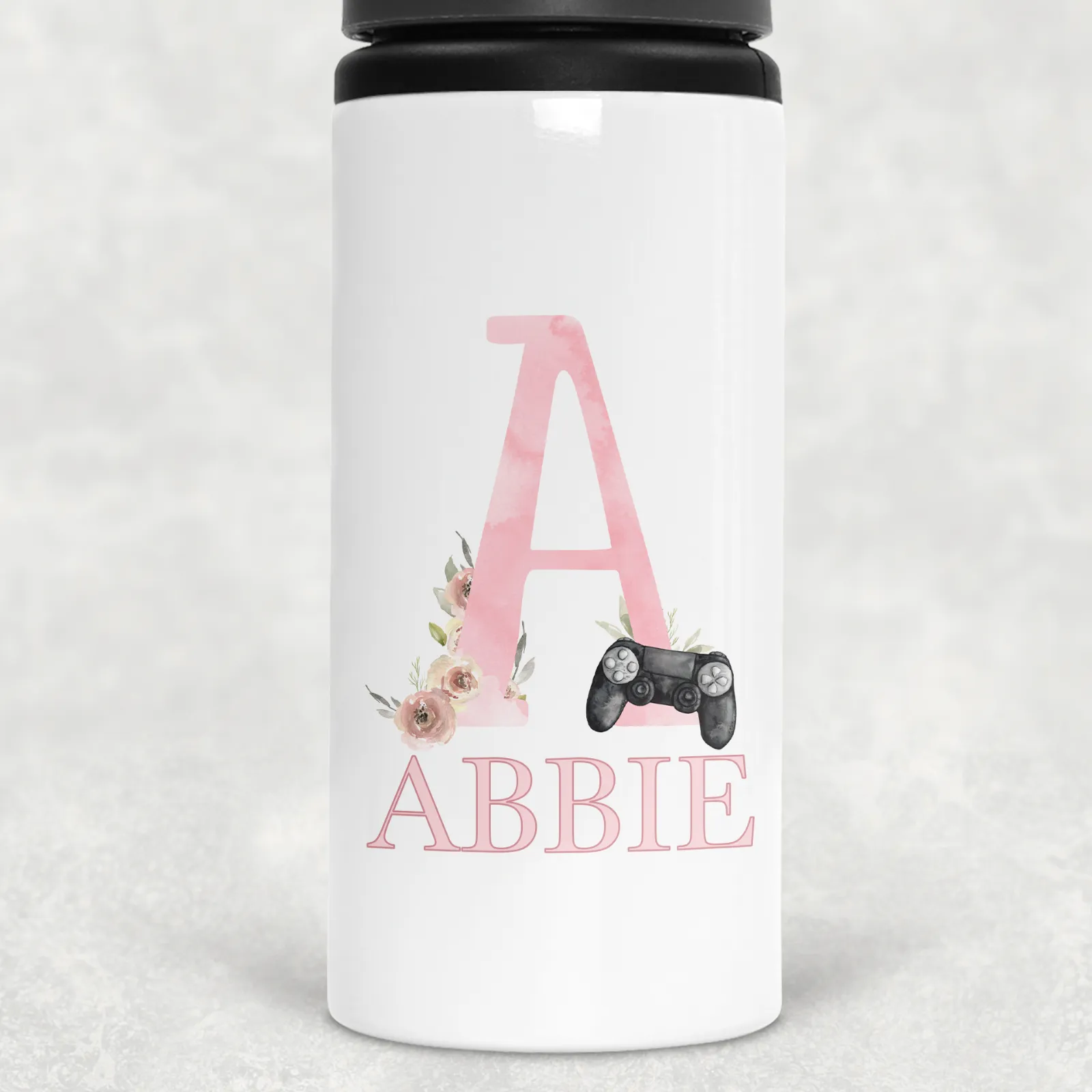 Gamer Pink Alphabet Personalised Aluminium Straw Water Bottle 650ml