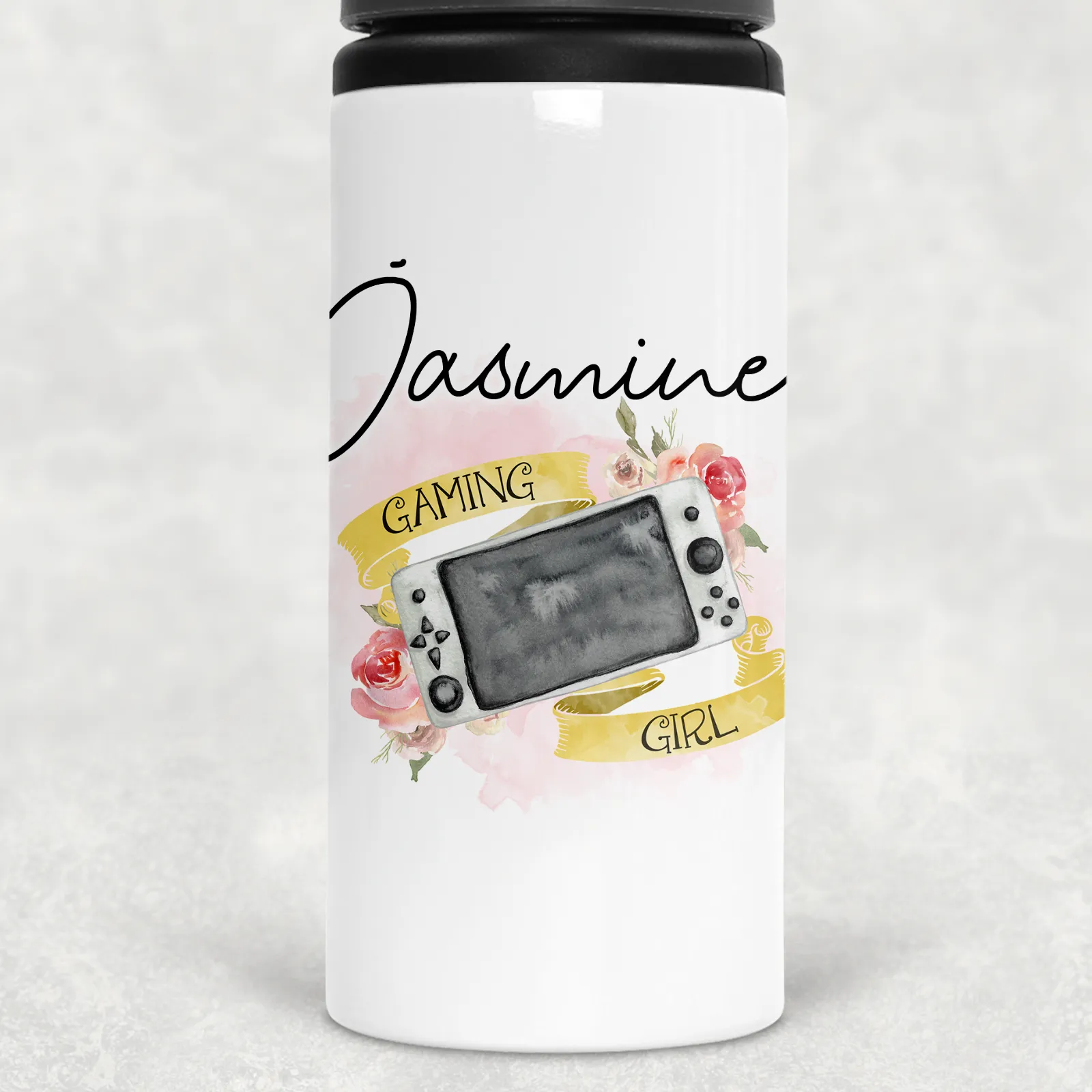 Gaming Girl Personalised Aluminium Straw Water Bottle 650ml