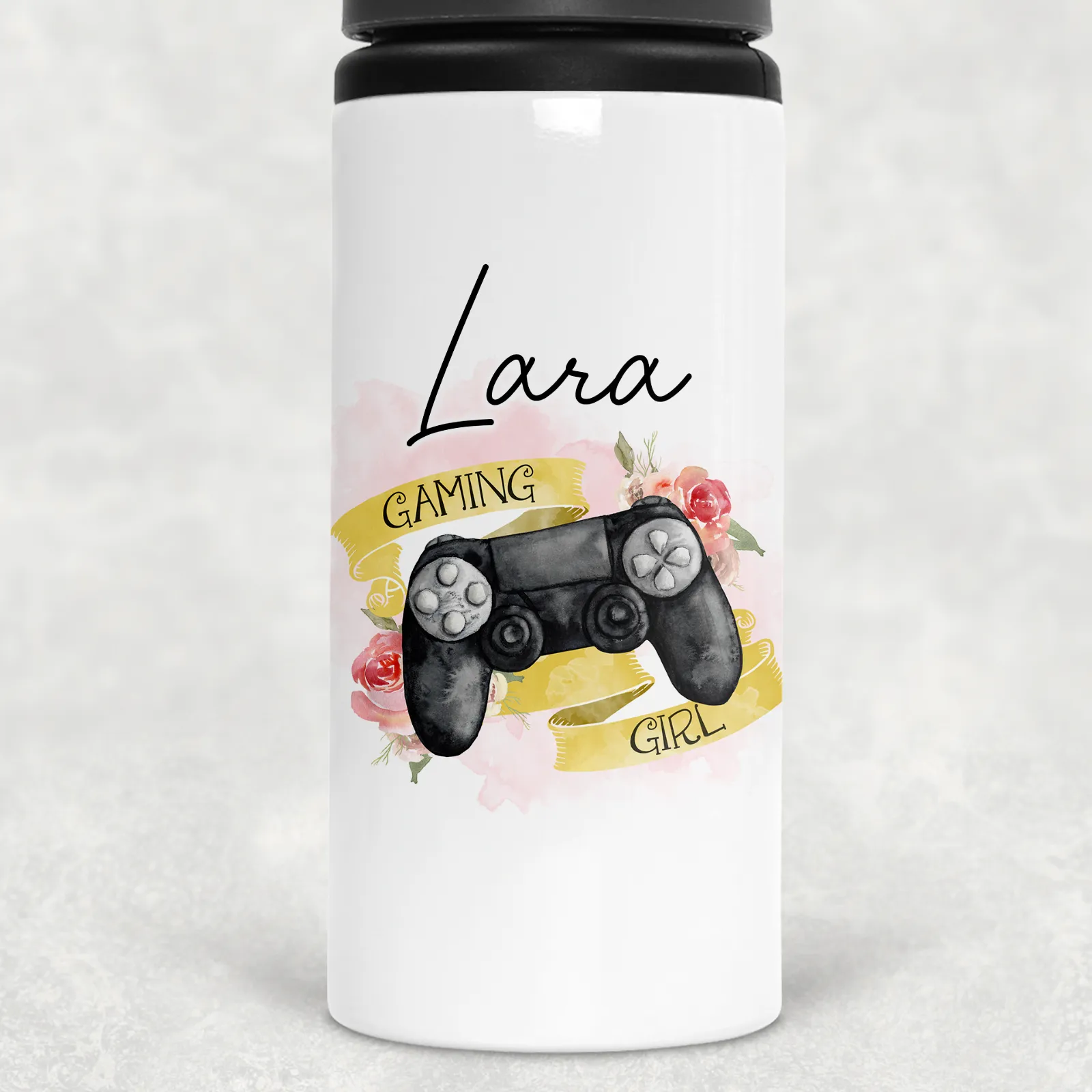 Gaming Girl Personalised Aluminium Straw Water Bottle 650ml