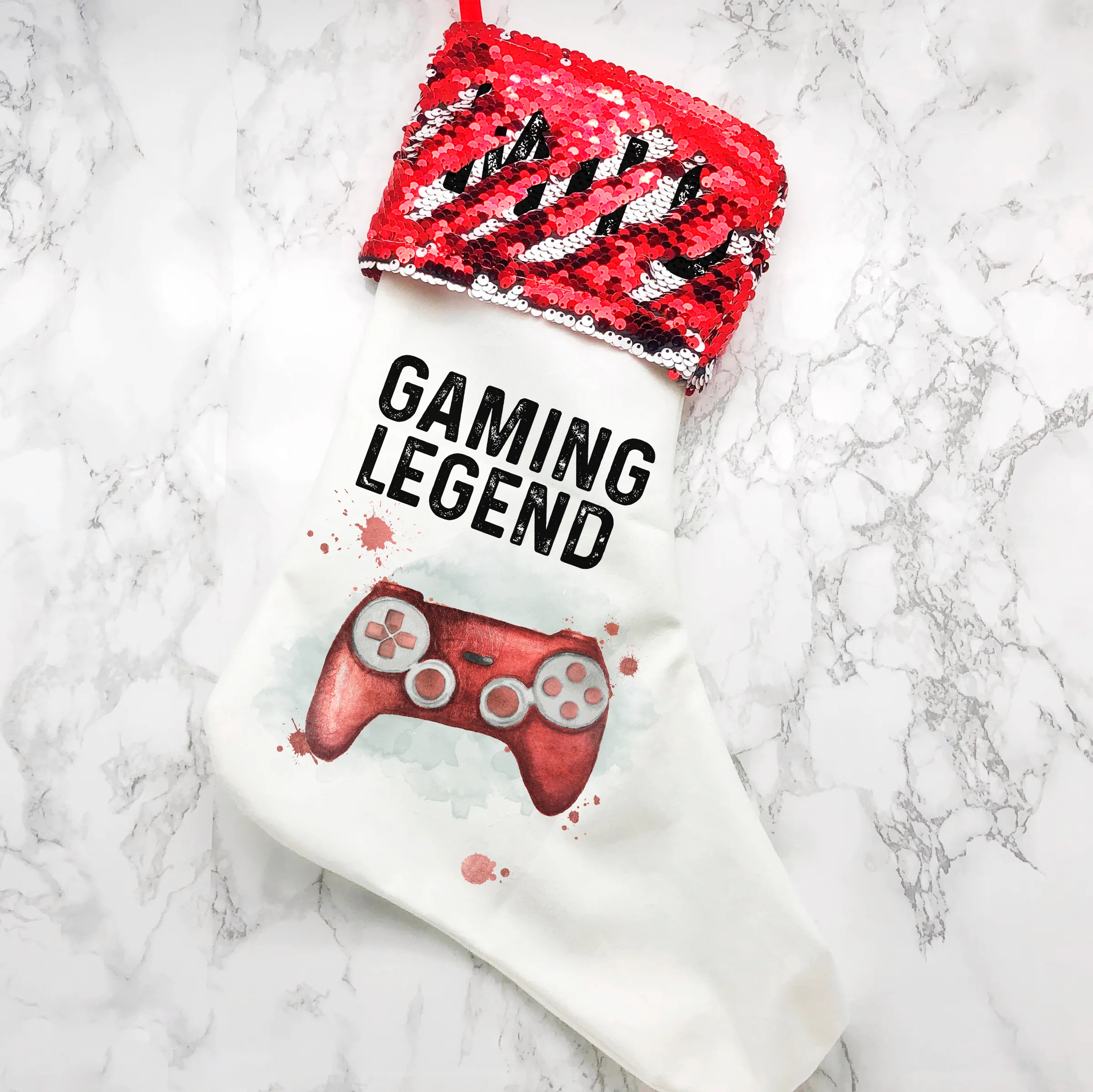 Gaming Legend Personalised Sequin Topped Christmas Stocking