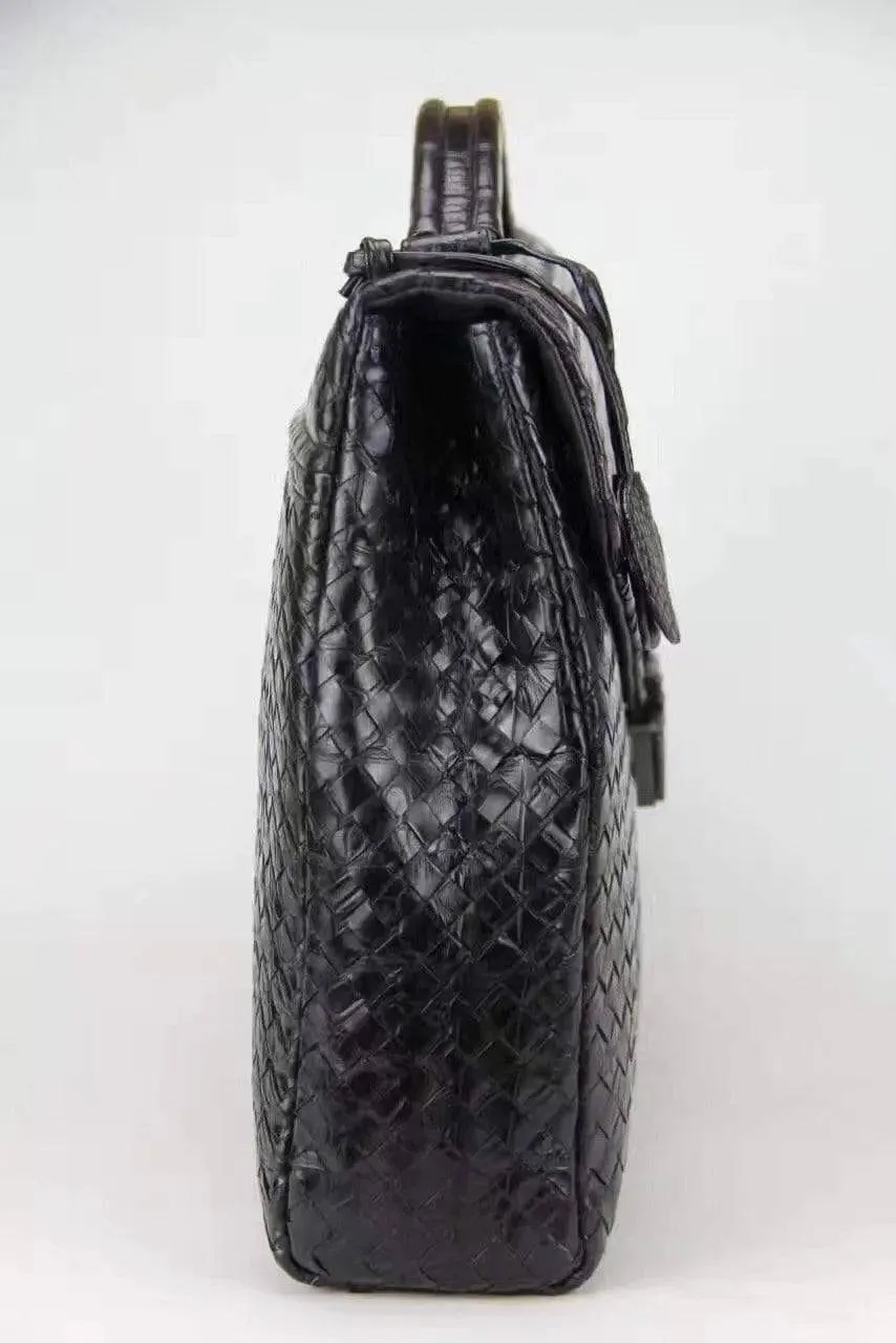 Genuine Crocodile Belly Leather Woven Large Briefcase