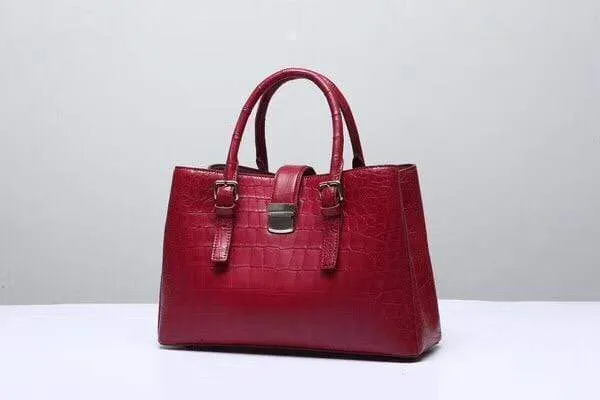 Genuine Crocodile  Leather Top Handle Tote With Crossbody Strap Wine Red